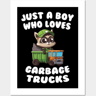 Just A Boy Who Loves Garbage Trucks Cute Raccoon Boys Kids Posters and Art